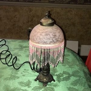 2 pink glass Victorian lamps